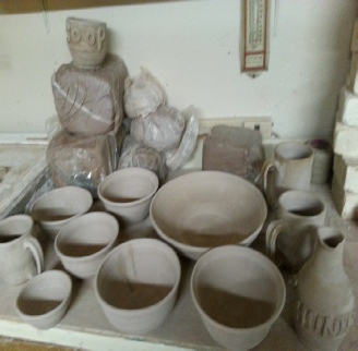  pottery drying inside my barn Lutz Pottery