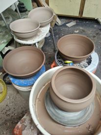 pottery bowls thrown on the potters wheel made by  local artist & Realtor Ron zemetres