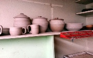 lutz pottery air drying in studio