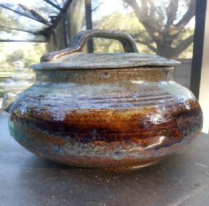 stone ware bean pot thrown on wheel made by  local artist & Realtor Ron zemetres