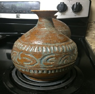 hand carve stone ware bottle by Lutz pottery